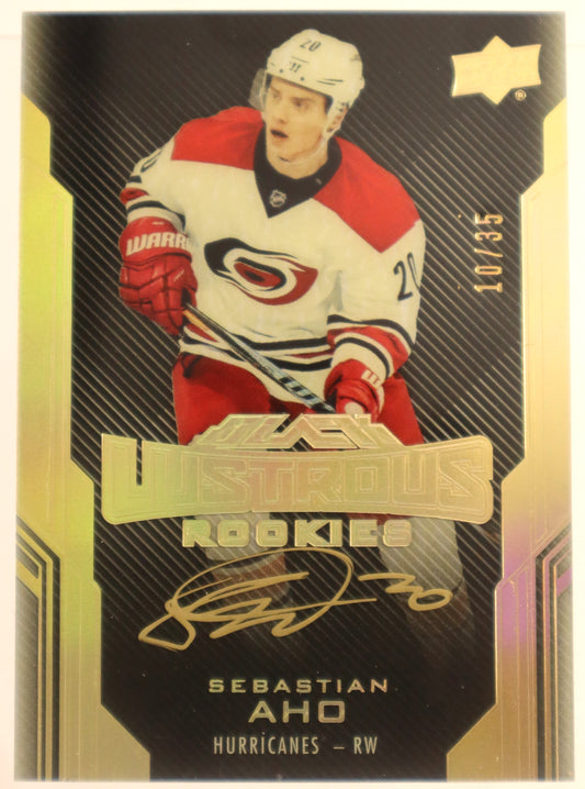 2016-17 UD Black Lustrous Rookies  Gold #50 Sebastian Aho 10/35