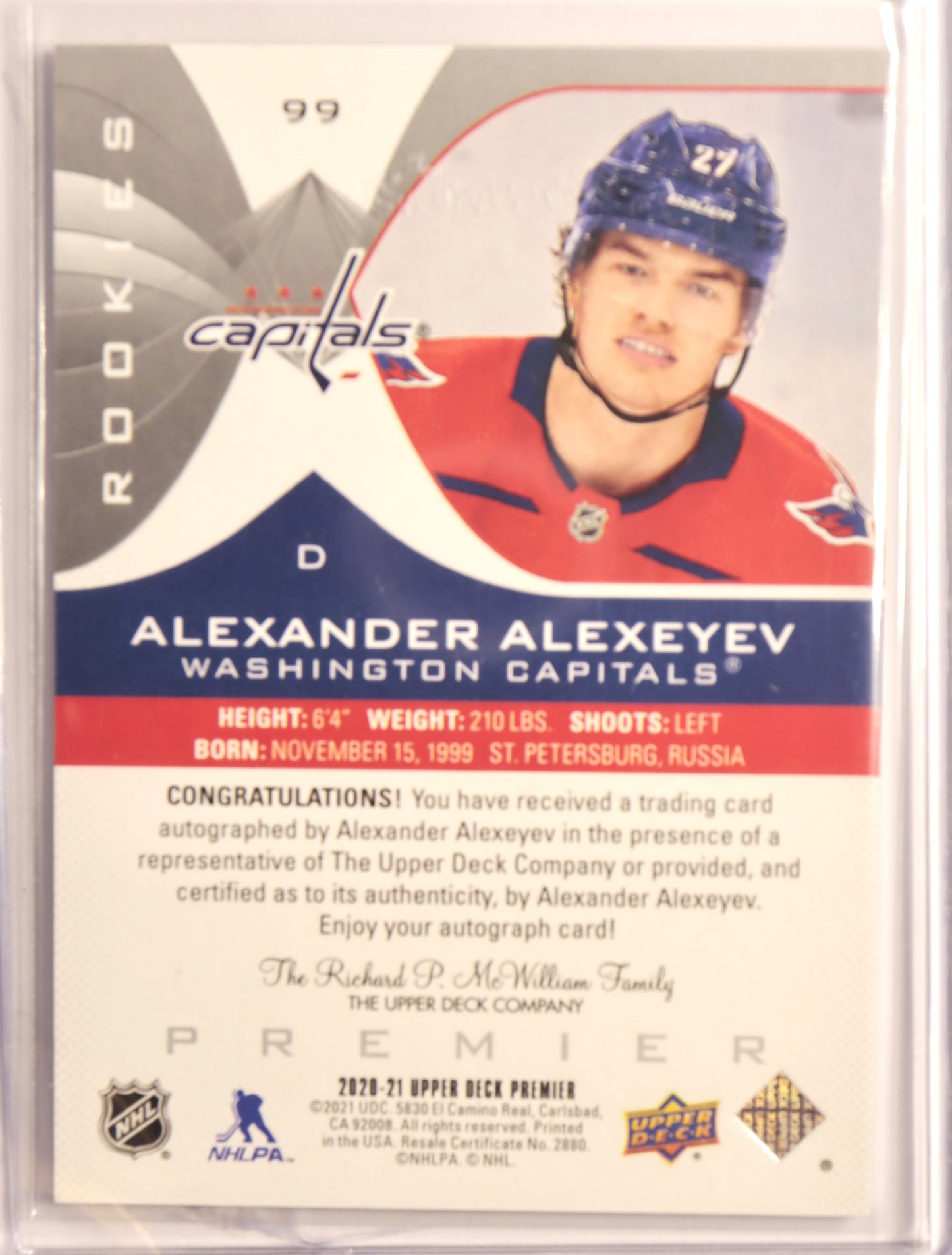 2020-21 Upper Deck Premier Autographs Silver Spectrum Auto #99 Alexander Alexeyev