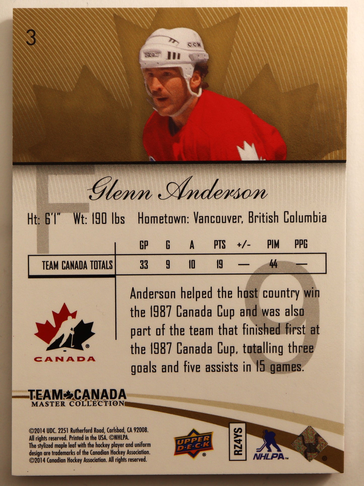 2015-16 Upper Deck Team Canada Master Collection #3 Glenn Anderson 239/499