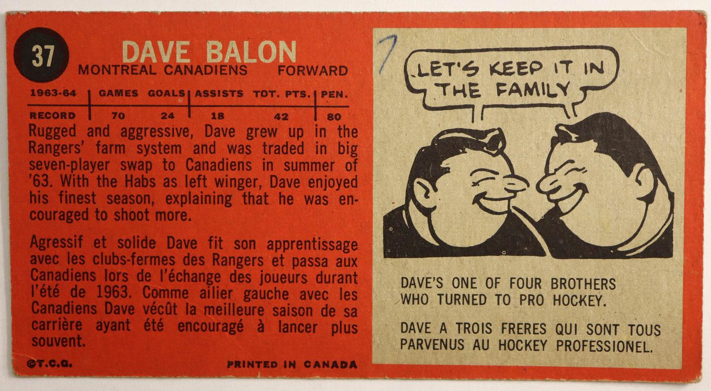 1964-65 Topps #37 Dave Balon