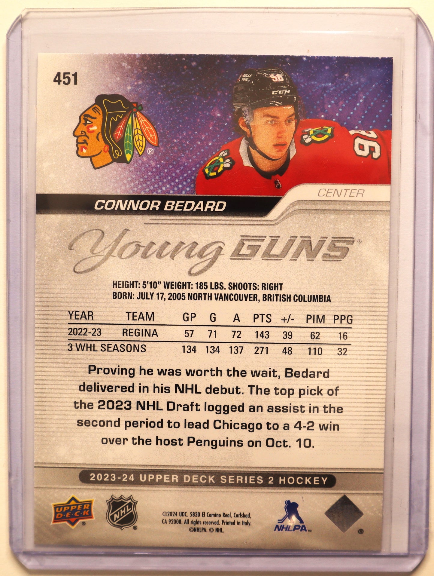 2023-24 UD Series 2 YG Rookie #451 Connor Bedard