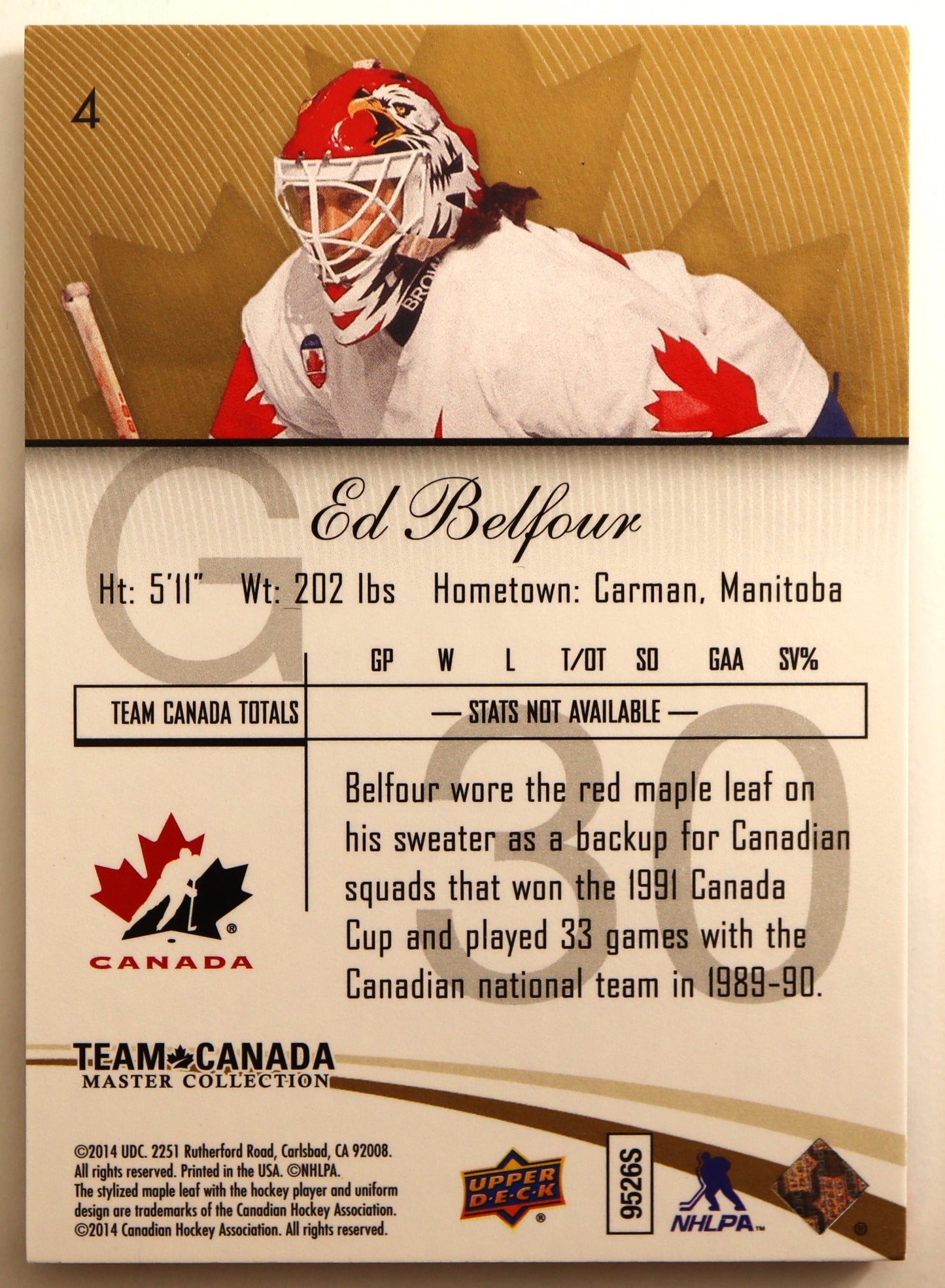 2015-16 Upper Deck Team Canada Master Collection #4 Ed Belfour 429/499