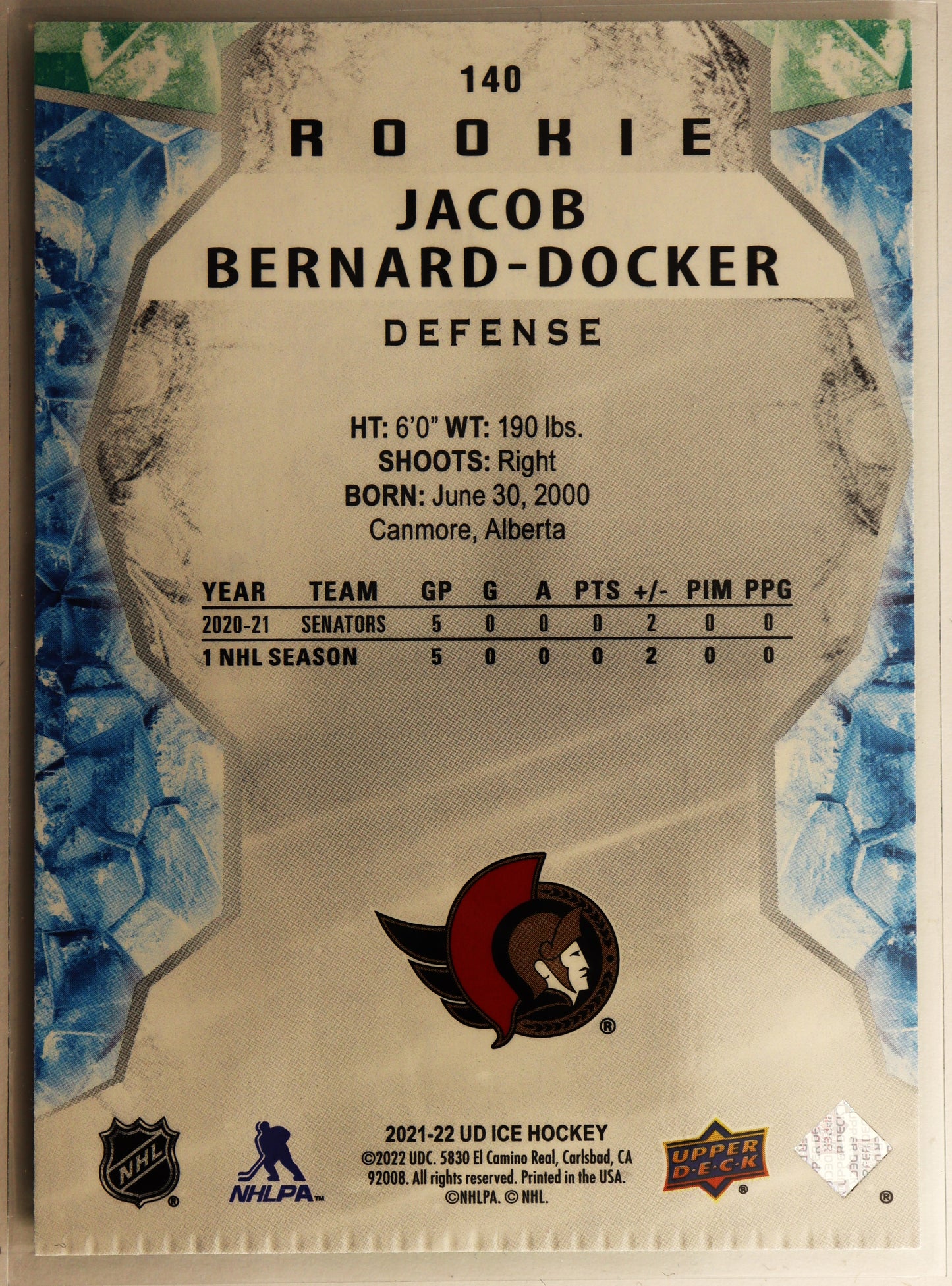 2021-22 UD ICE Green Parallel Rookie 151 Jacob Bernard-Docker