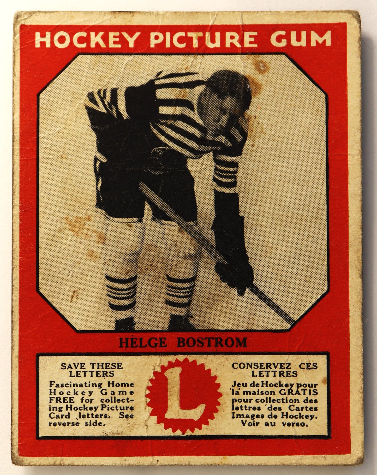 1933-34 V252 Canadian Gum #4 Helge Bostrom RC