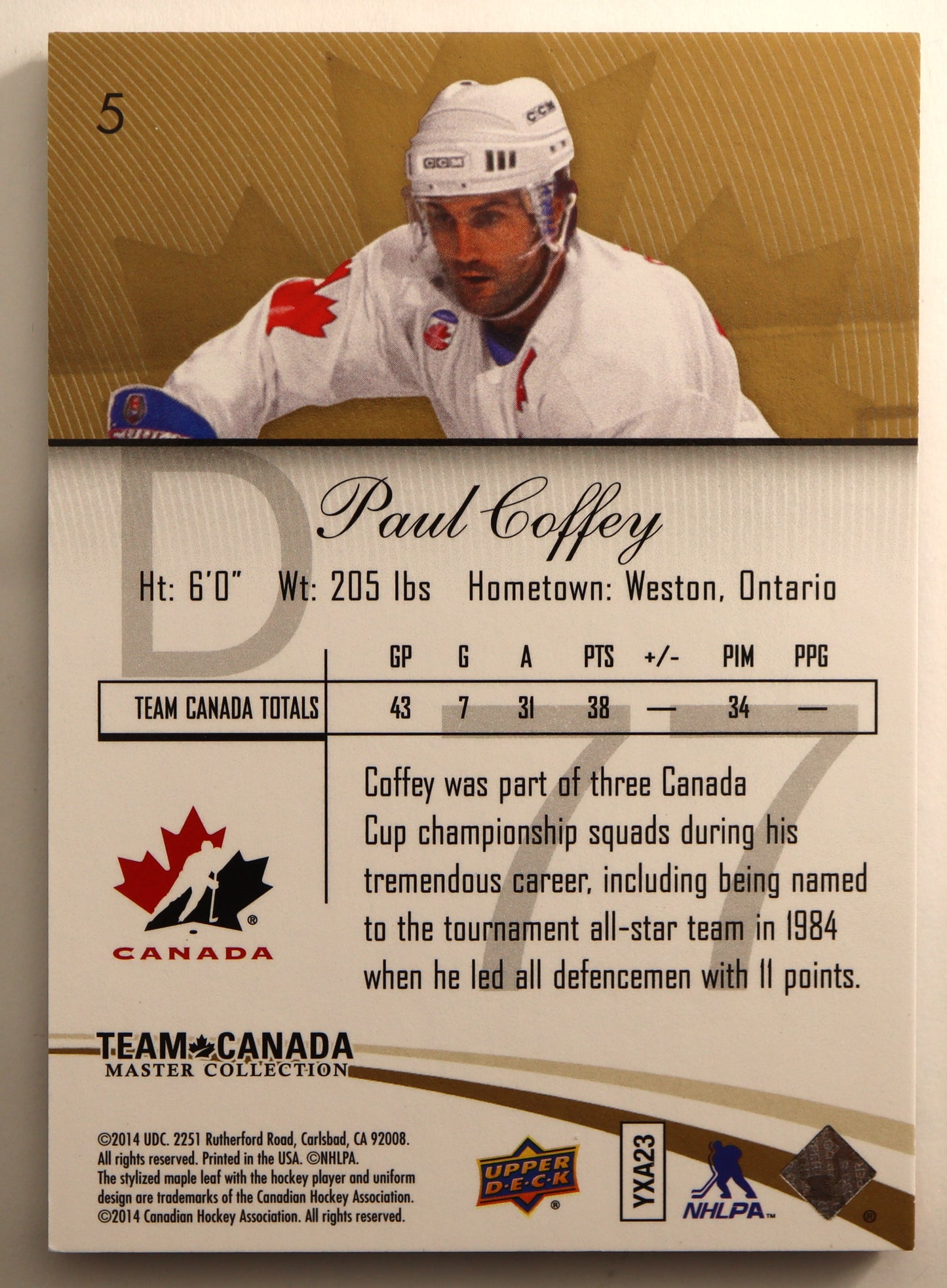 2015-16 Upper Deck Team Canada Master Collection #5 Paul Coffey 207/499