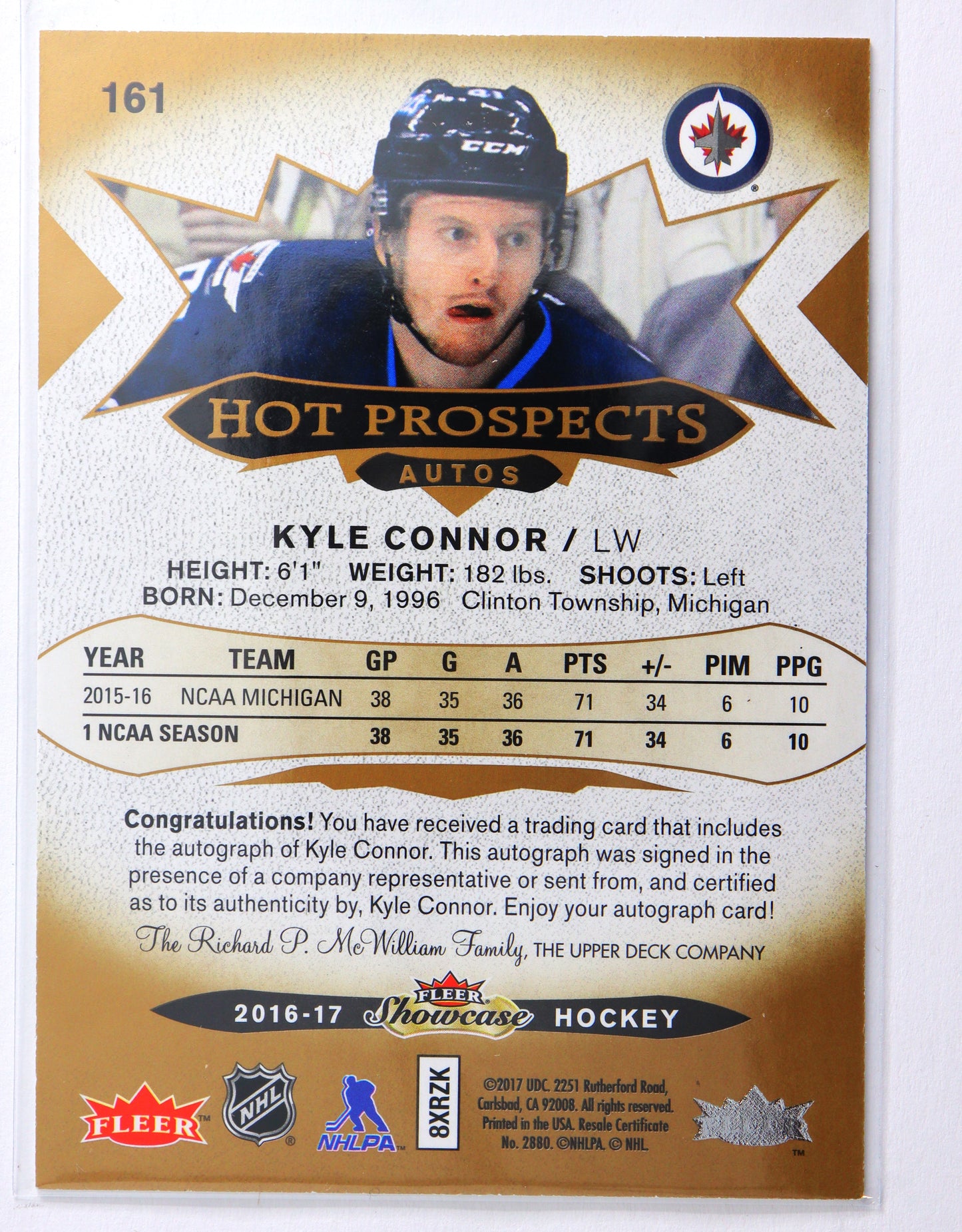 2016-17 Fleer Showcase #161 Kyle Connor AU 161/499 RC