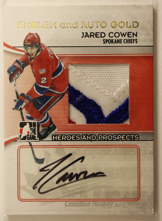 2009-10 ITG Heroes and Prospects Game Used Emblems Autographs Gold #MA-JC Jared Cowen