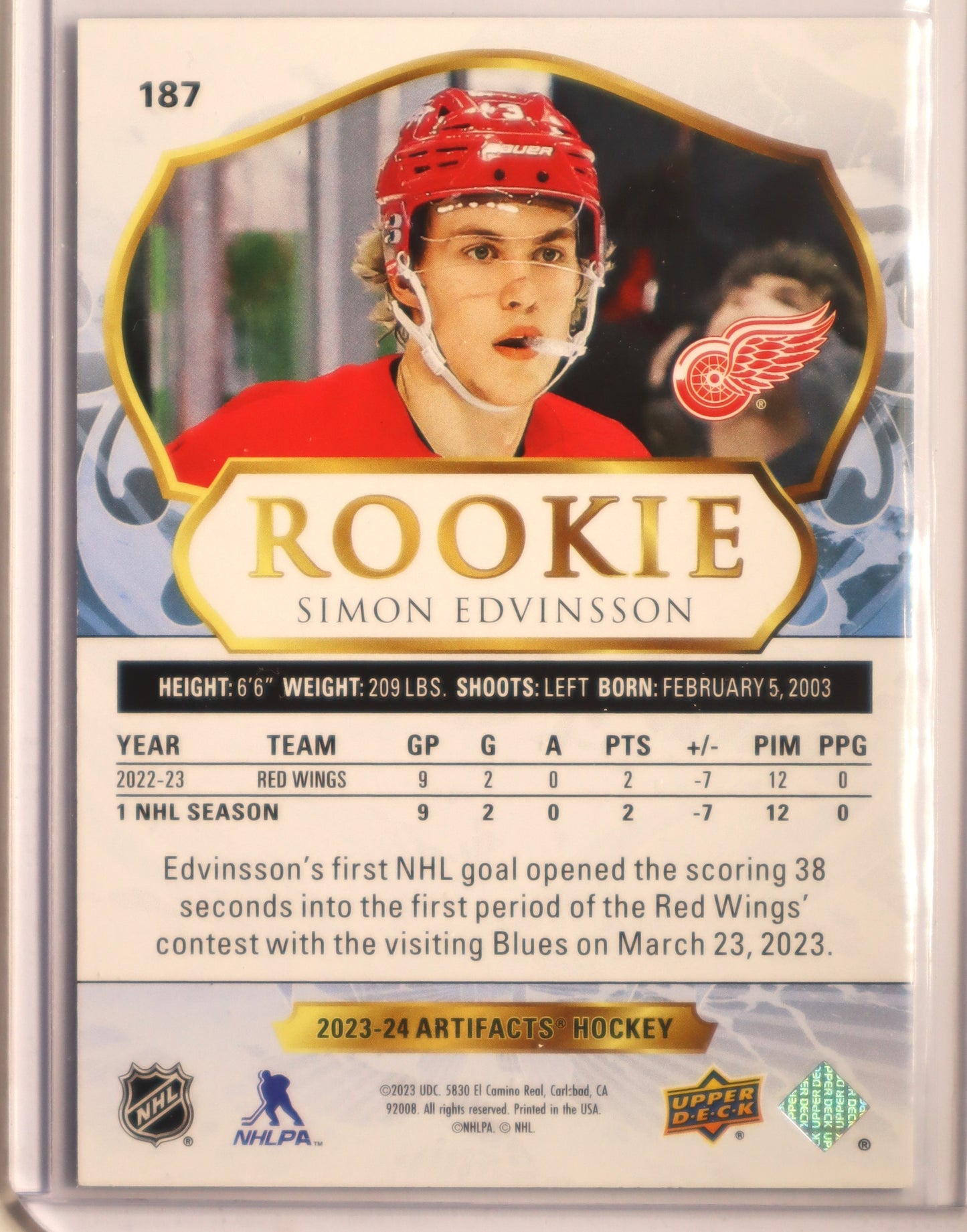 2023 – 24 Artifacts Rookie 187 Simon Edvinsson 030/299