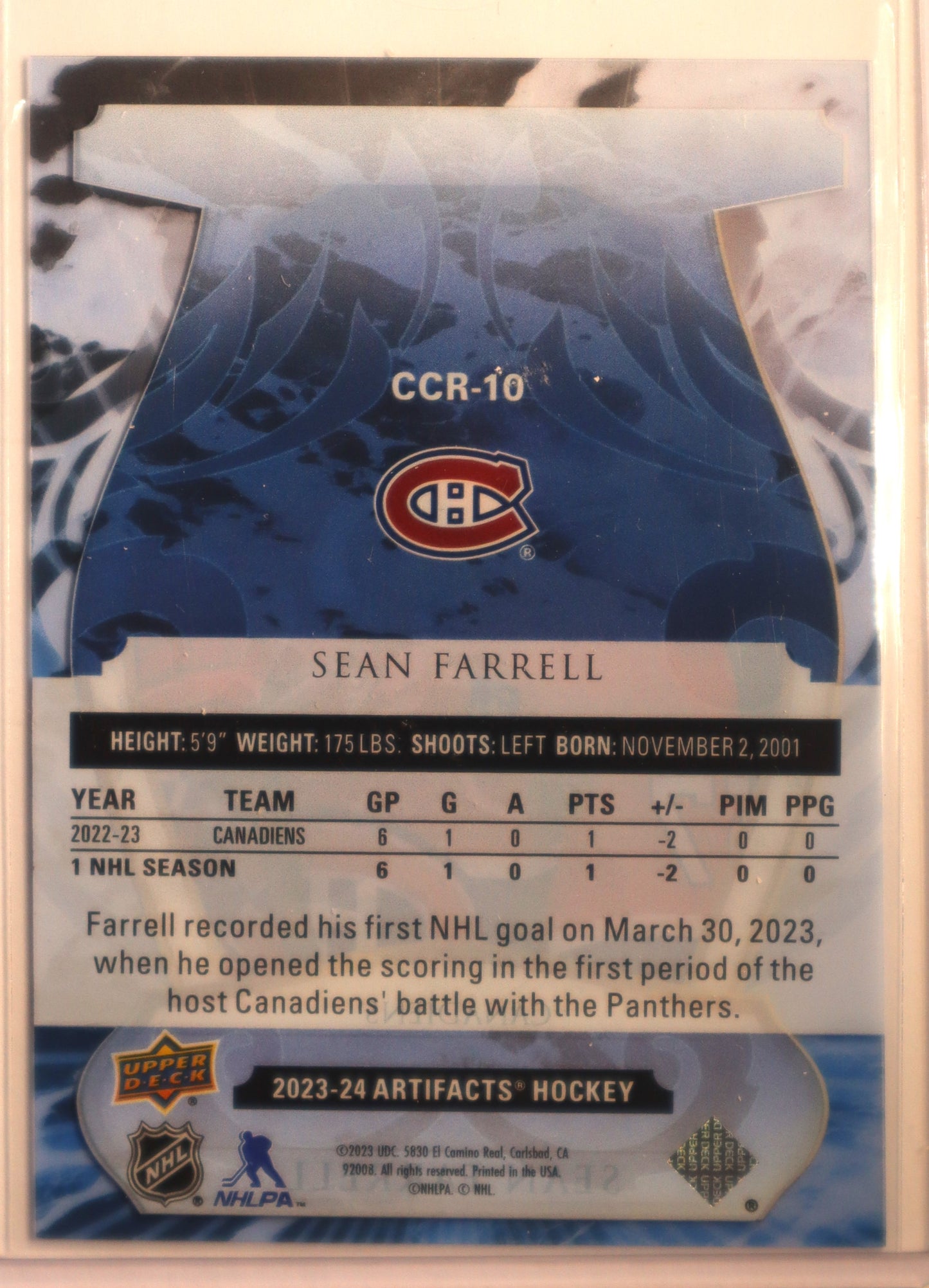 2023 – 24 Artifacts Clear Cut CCR – 10 Sean Farrell