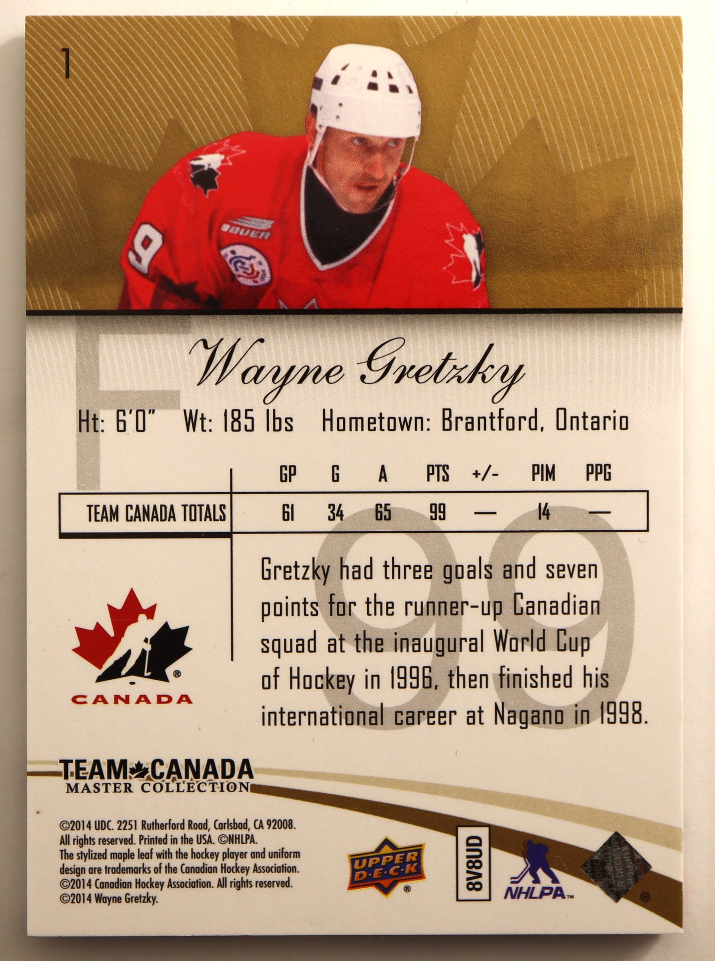 2015-16 Upper Deck Team Canada Master Collection #1 Wayne Gretzky 376/499