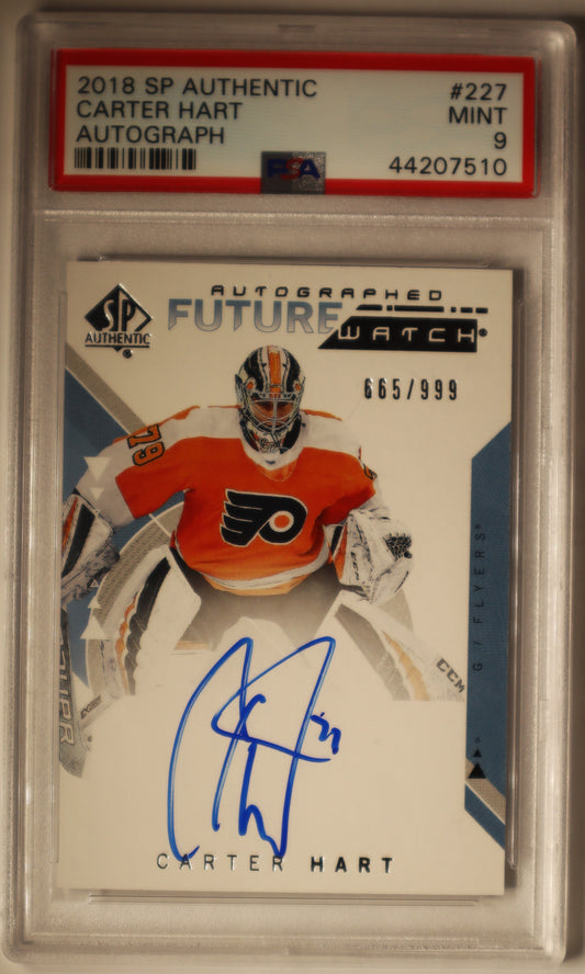 2018-019 SP Authentic  Future Watch Auto 227 Carter Hart  Mint 9 Certificate #44207510