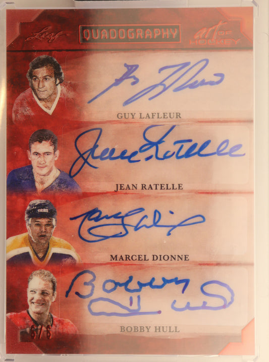 2022 Leaf In The Game Quadography Q-06  Guy Lafleur/Jean Ratelle/Marcel Dionne/Bobby Hull 6/6