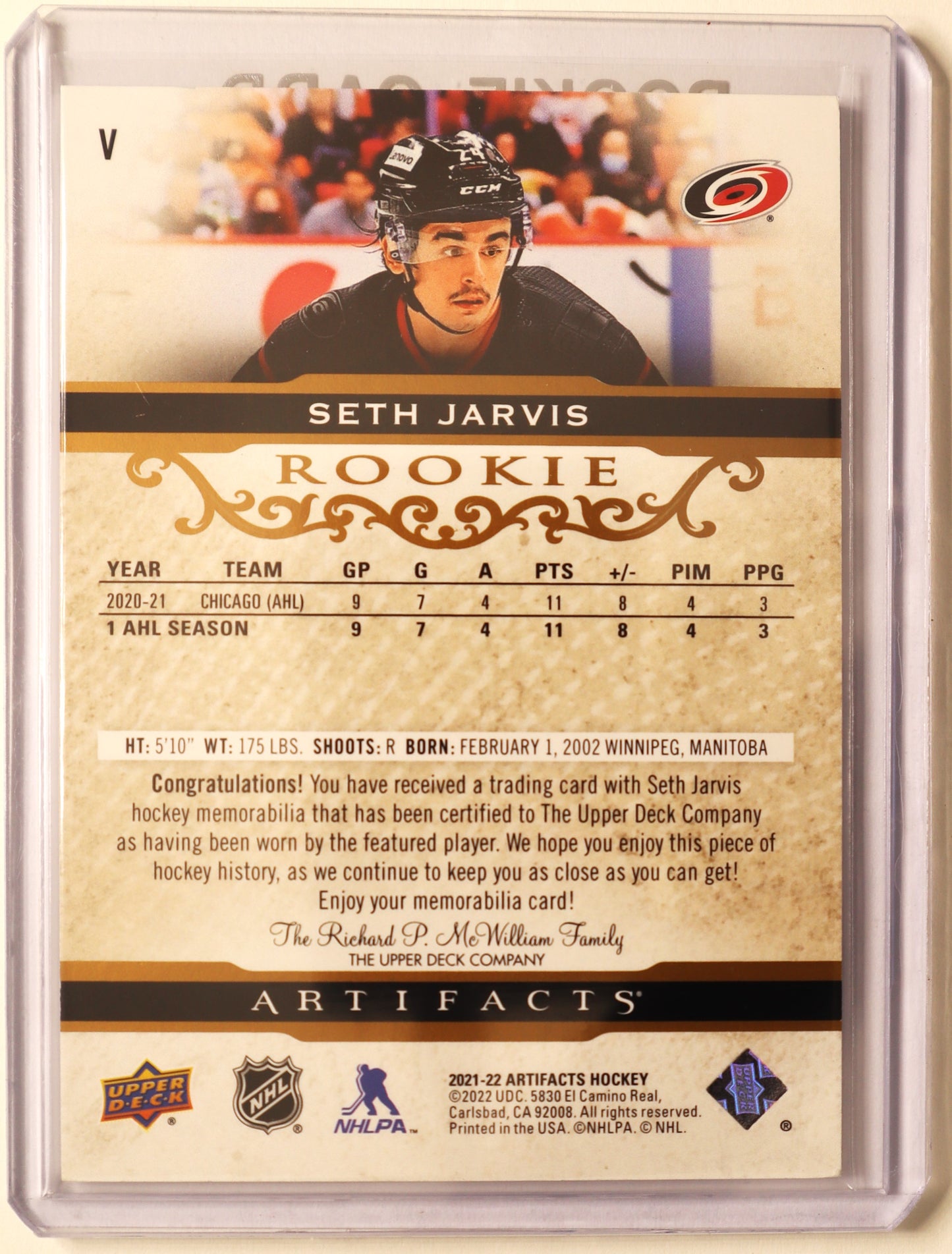 2021-22 Artifacts Rookie V Seth Jarvis 395/399