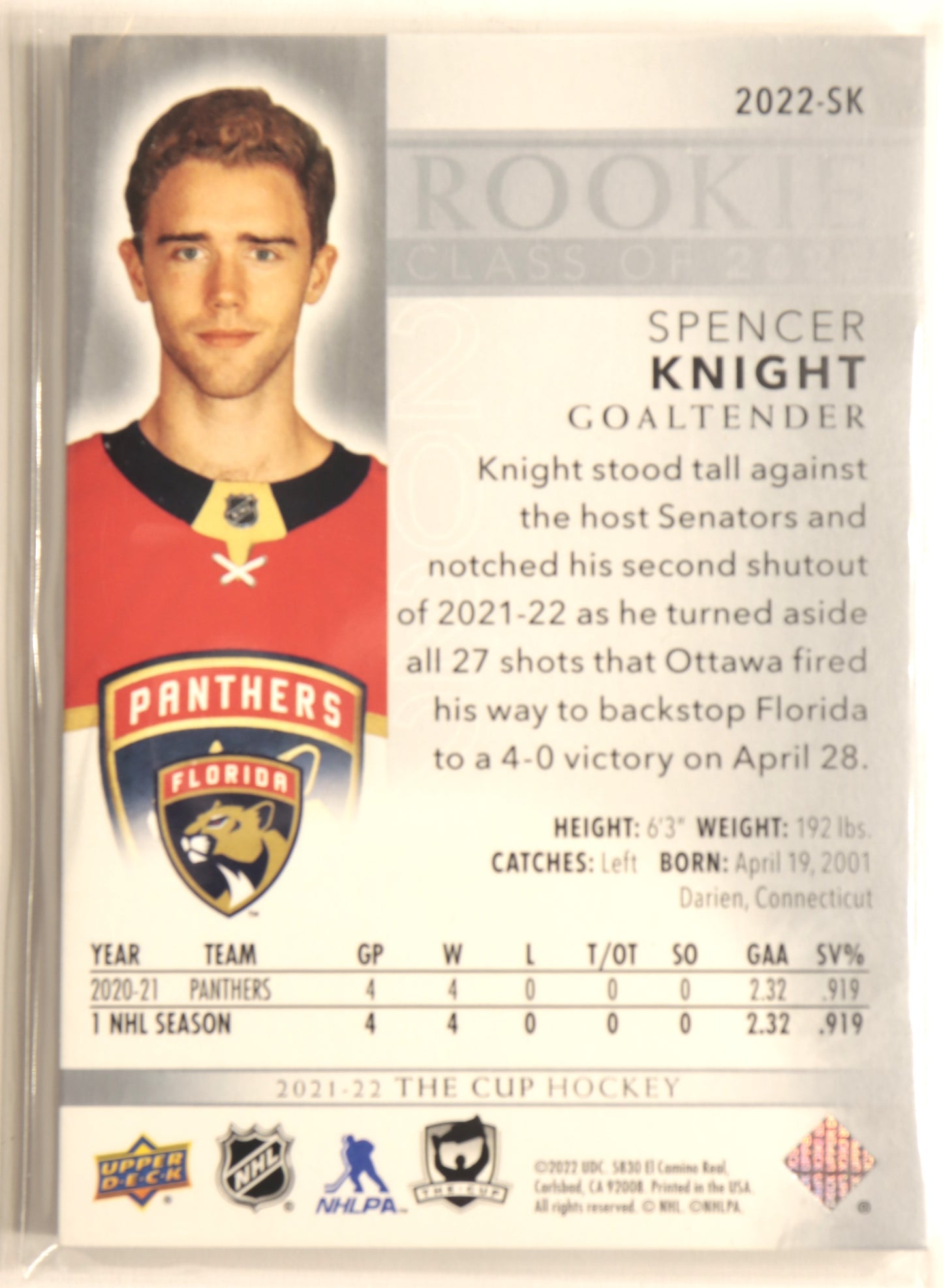 2021-22 The Cup Rookie Class of 2022 2022-SK Spencer Knight 195/249