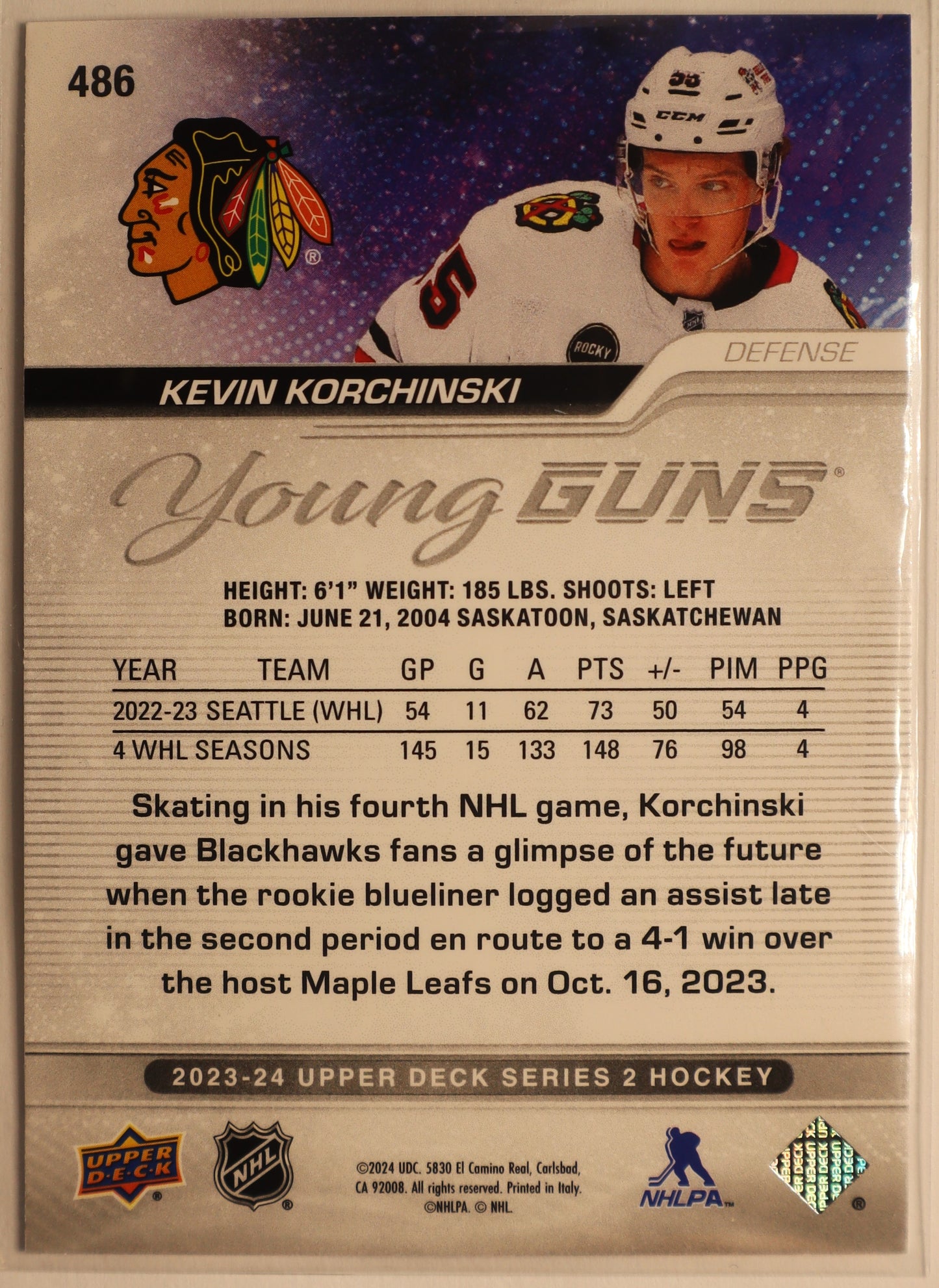 2023-24 UD Series 2 Young Guns #486 Kevin Korchinski