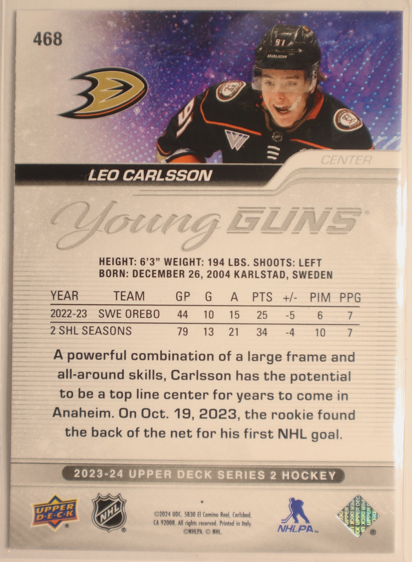 2023-24 UD Series 2 Young Guns #468 Leo Carlsson