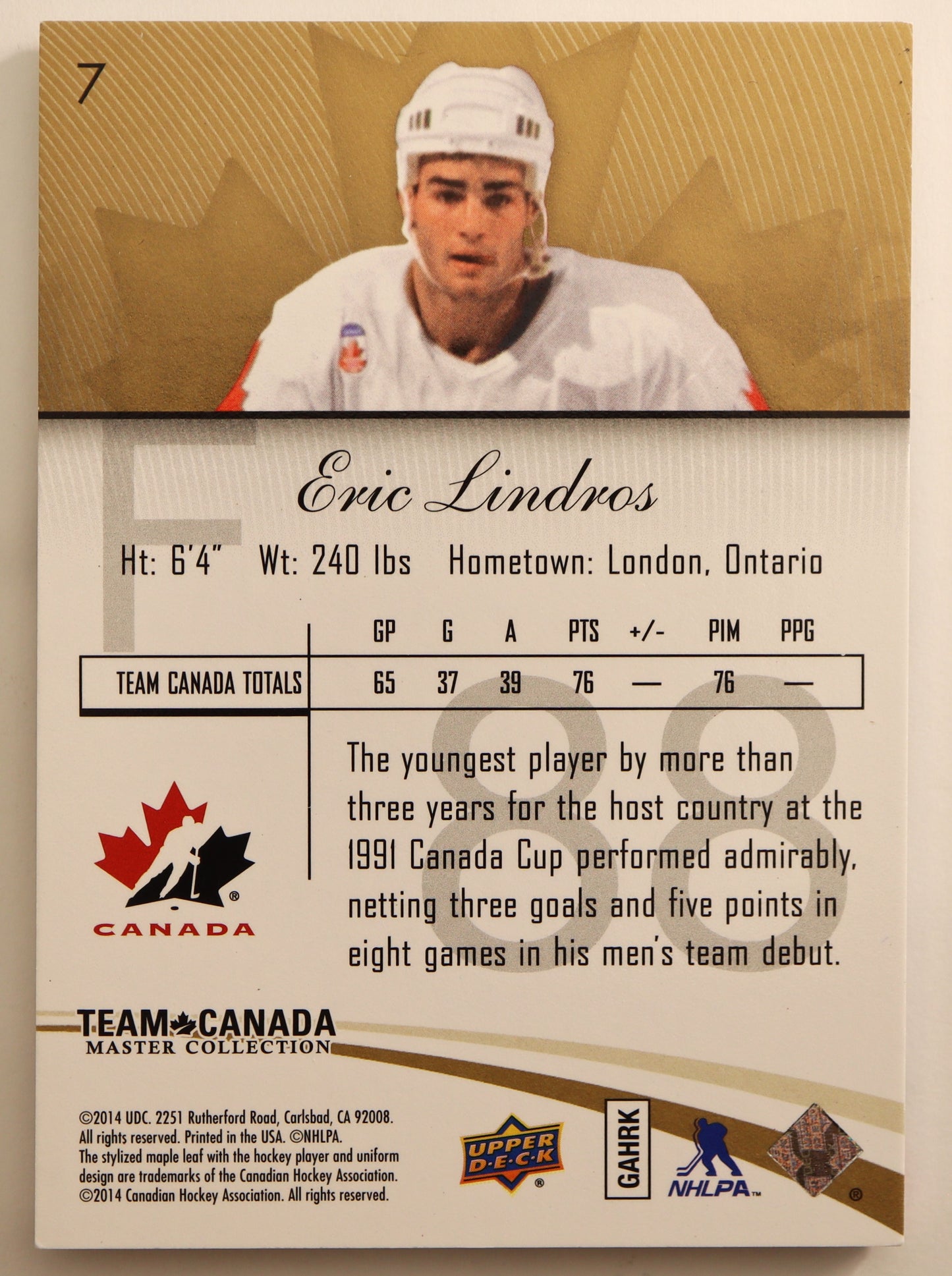 2015-16 Upper Deck Team Canada Master Collection #7 Eric Lindros 129/499