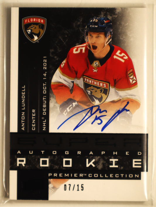 2021-22 Upper Deck Premier 20th Anniversary Rookie Autographs Black #AAR-AL Anton Lundell 07/15