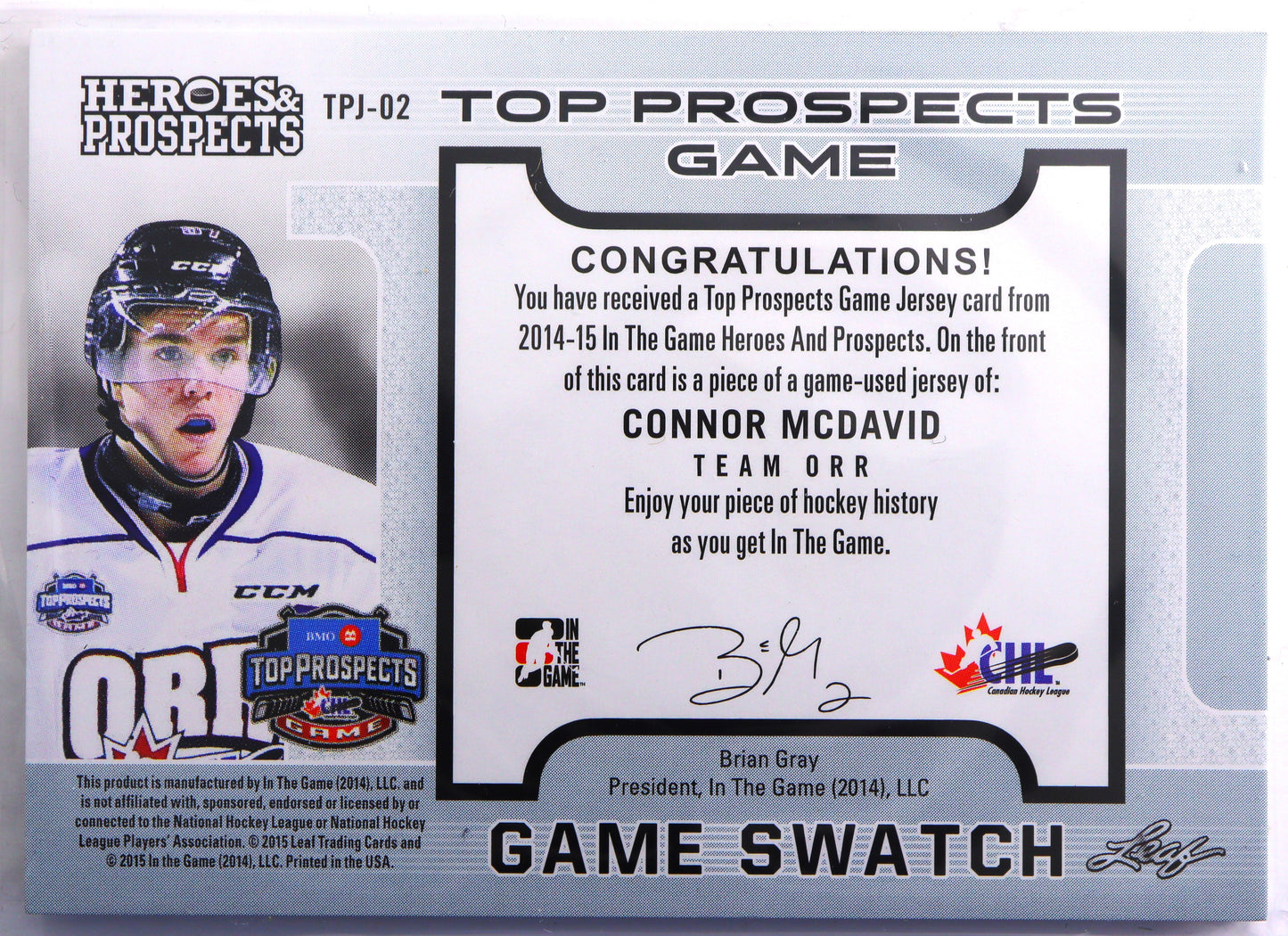 2014-15 ITG Heroes and Prospects Top Prospects Jersey #TPJ02 Connor McDavid 49/60