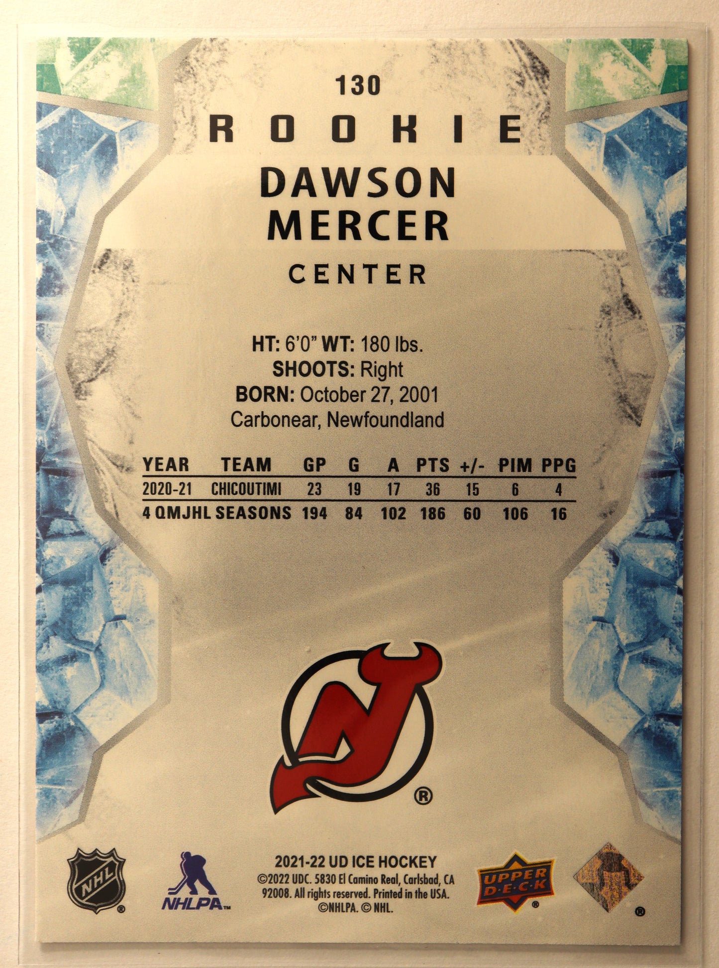 2021-22 Upper Deck Ice Gold #130 Dawson Mercer