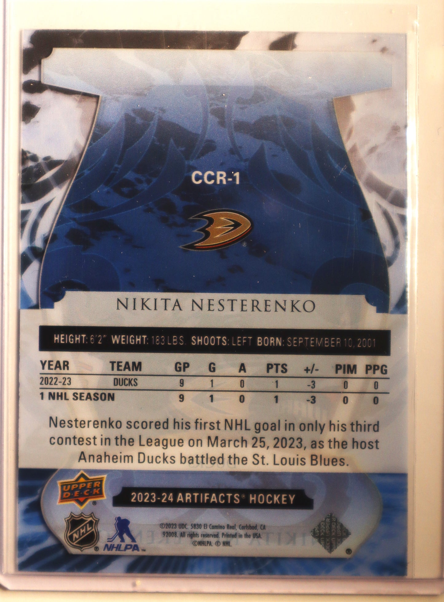 2023 – 24 Artifacts  Rookie  Clear-Cut  CCR – 1 Nikita Nesterenko