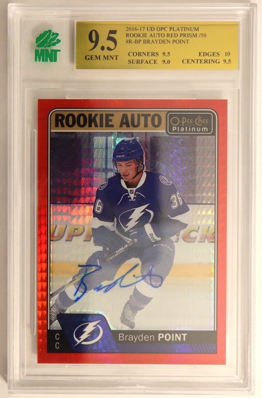 2016-17 O-Pee-Chee Platinum Rookie Autographs Red Prism #RBP Brayden Point GEM MINT 9.5  Auto 10  00000146854