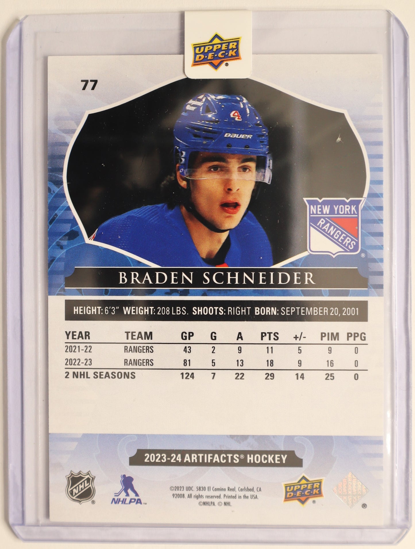 2023-24 Artifacts Red 77 Braden Schneider 240/999