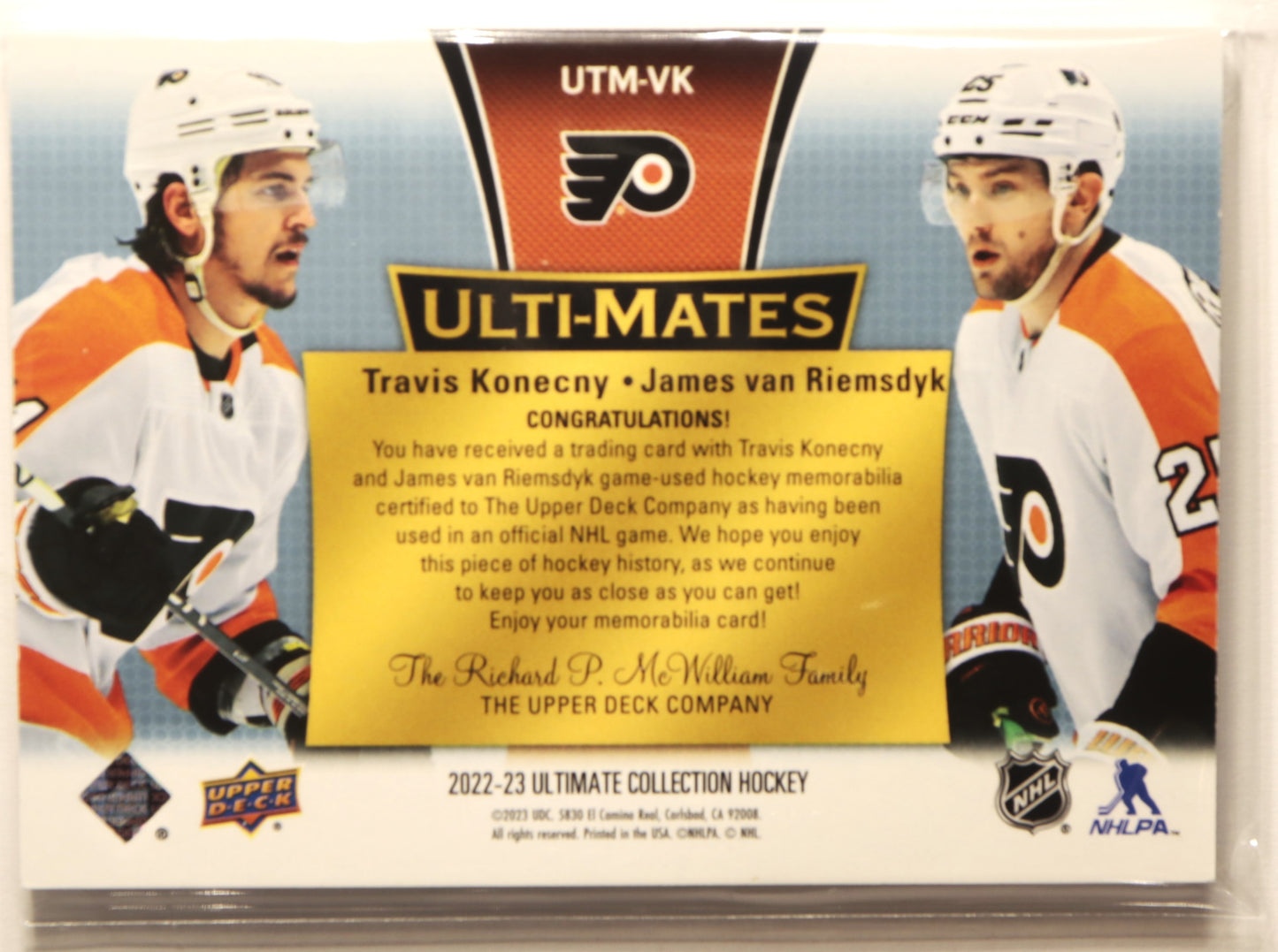 2022-23 Ultimate Collection Ulti-Mates Auto  UTM-VK Patch Travis Konecny/James van Riemsdyk 05/35