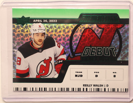 2022-23 UD Credentials Debut Ticket Access Emerald #143 Reilly Walsh 09/25 Devils