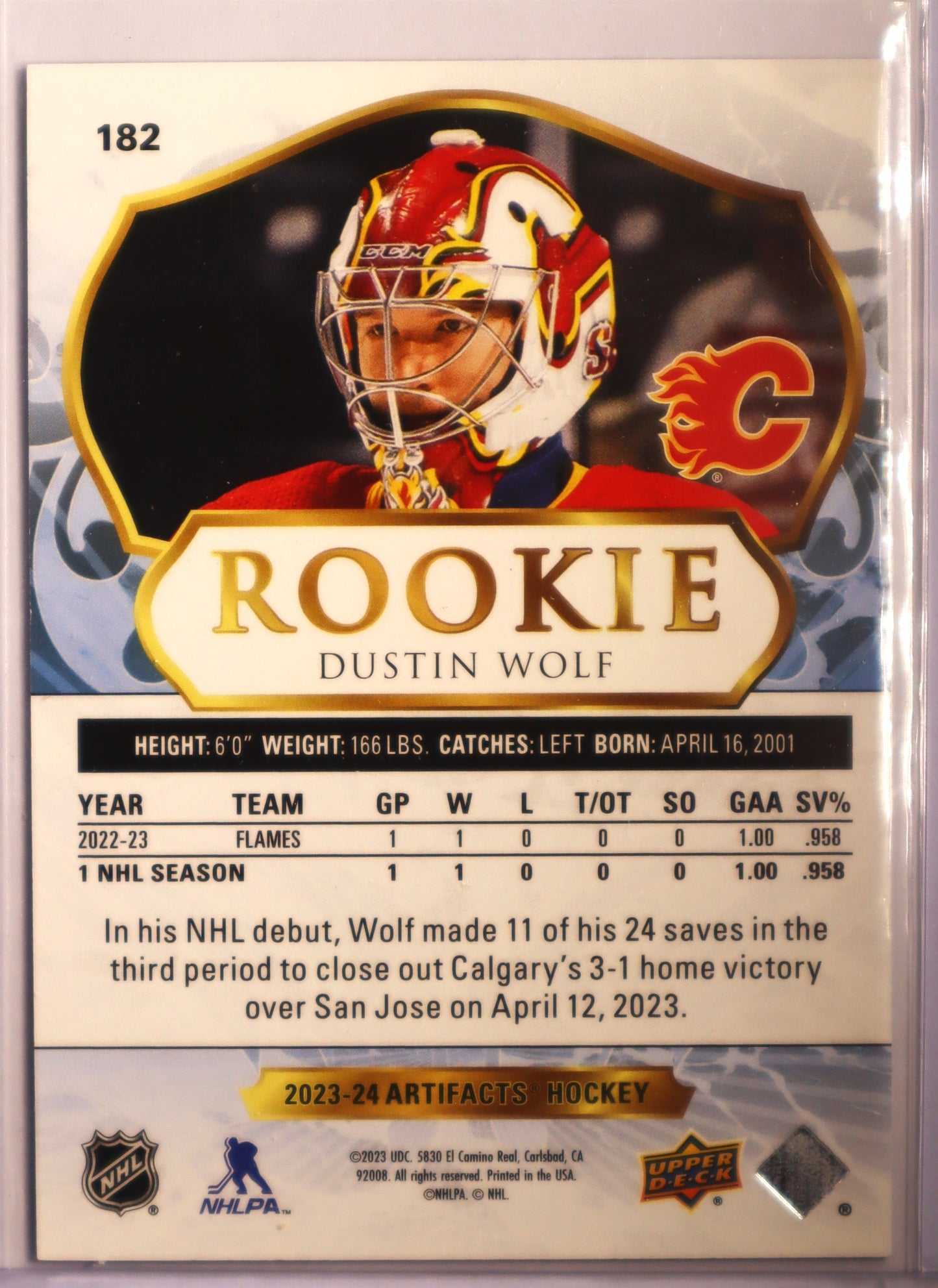 2023 – 24 Artifacts Rookie 182 Dustin Wolf 406/499