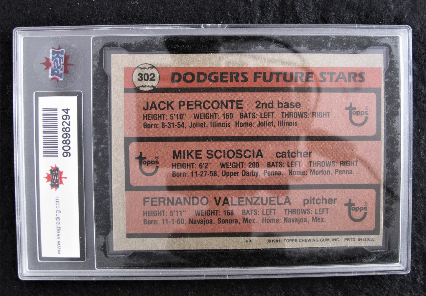 1981 Topps #302 Dodgers Future Stars Grade 9.0 Reverse  view