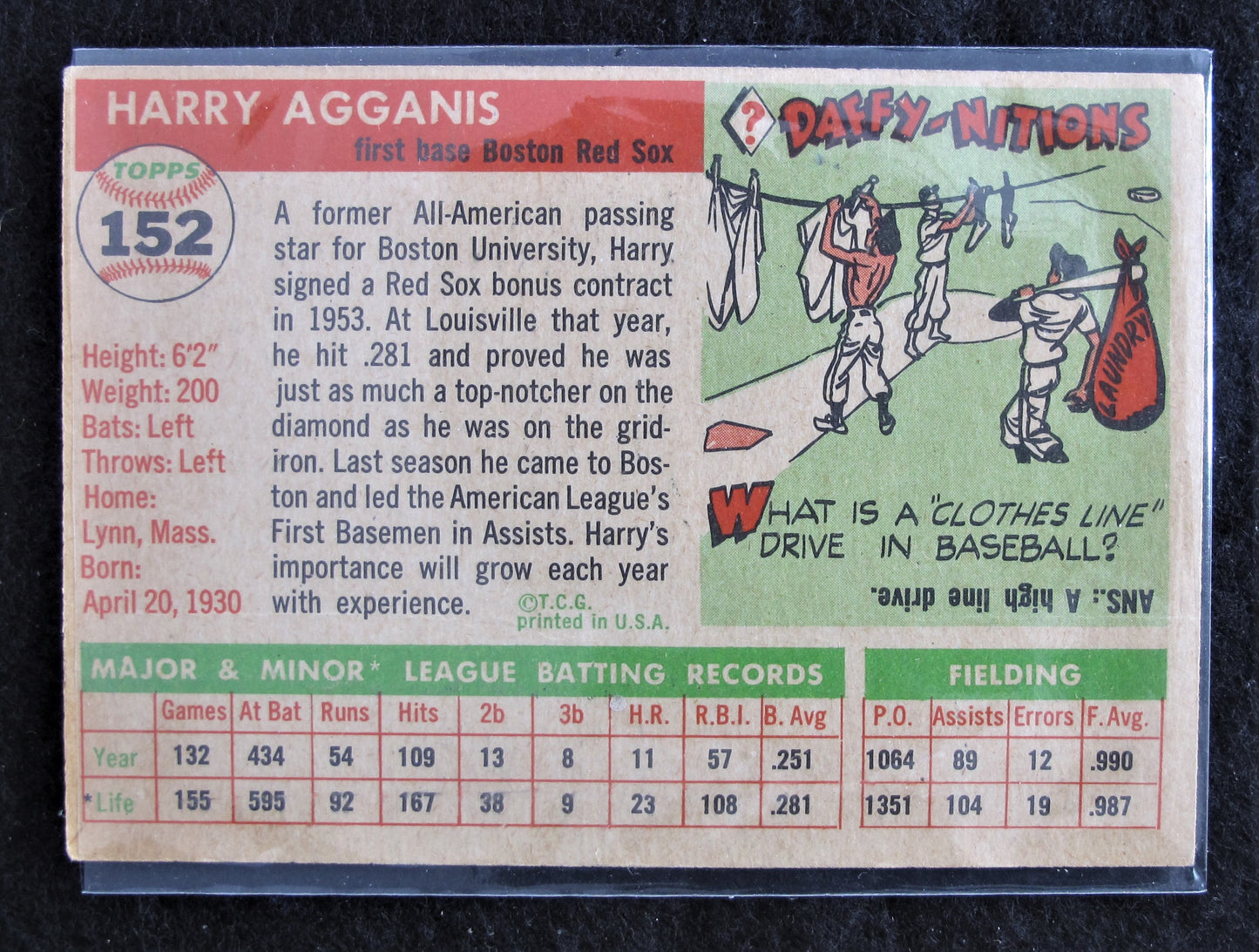 1955 Topps #152 Harry Agganis Rookie Card