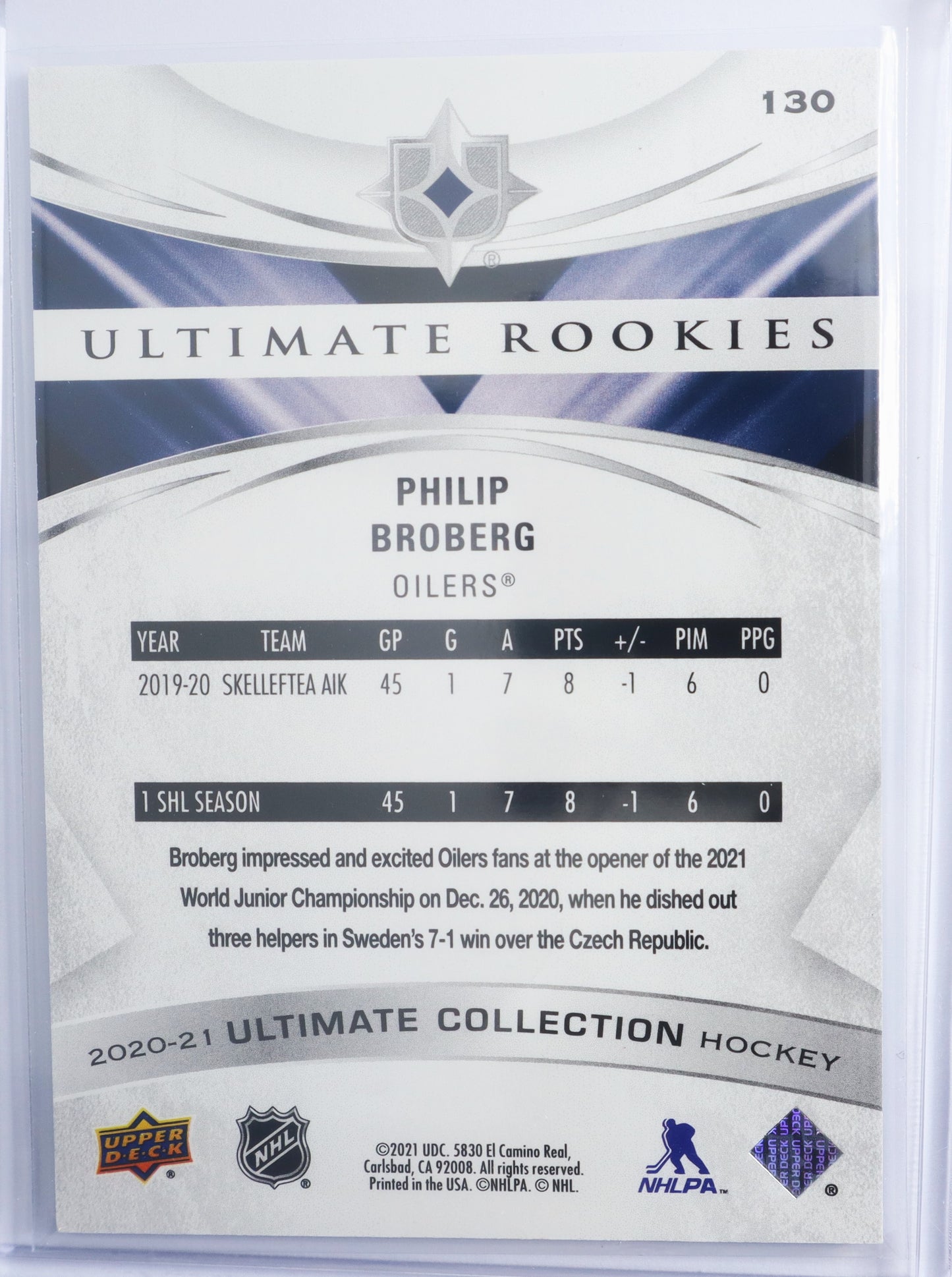 2020-21 Ultimate Collection #130 Philip Broberg RC 012/299