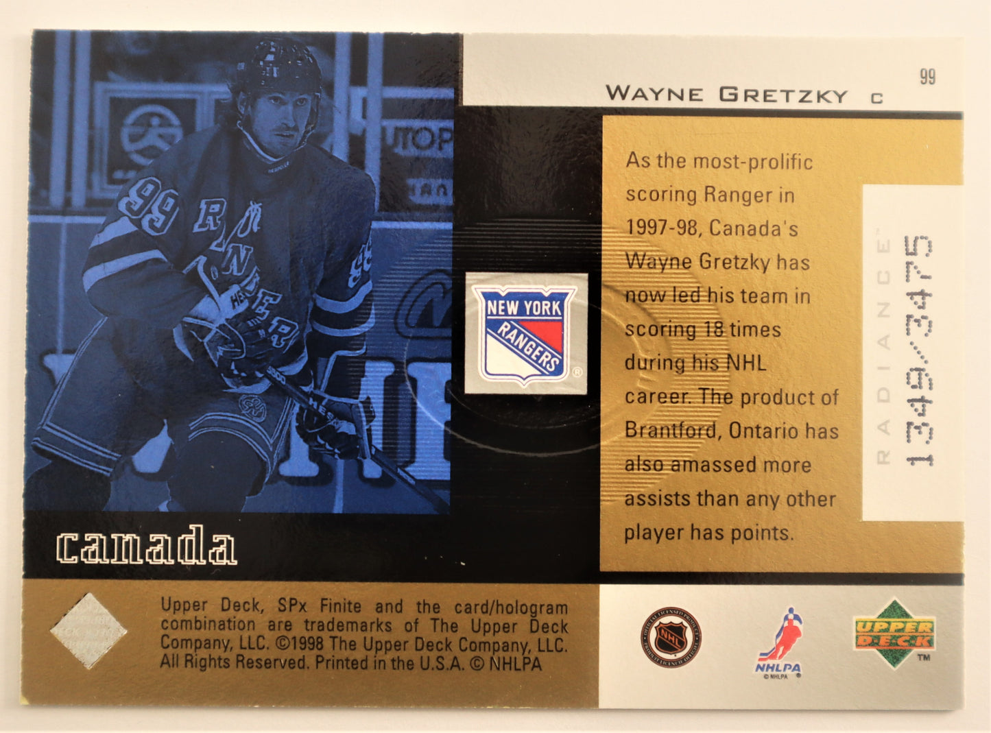 1998-99 SPx Finite Radiance #99 Wayne Gretzky