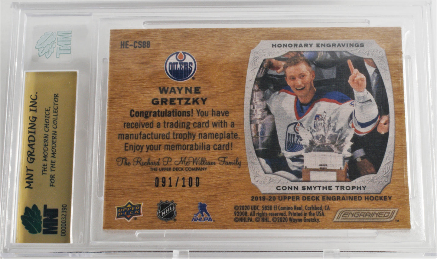 Wayne Gretzky 2019-20 Engrained Honorary Engravings #HE-CS88 091/100 Grade 9 Reverse view