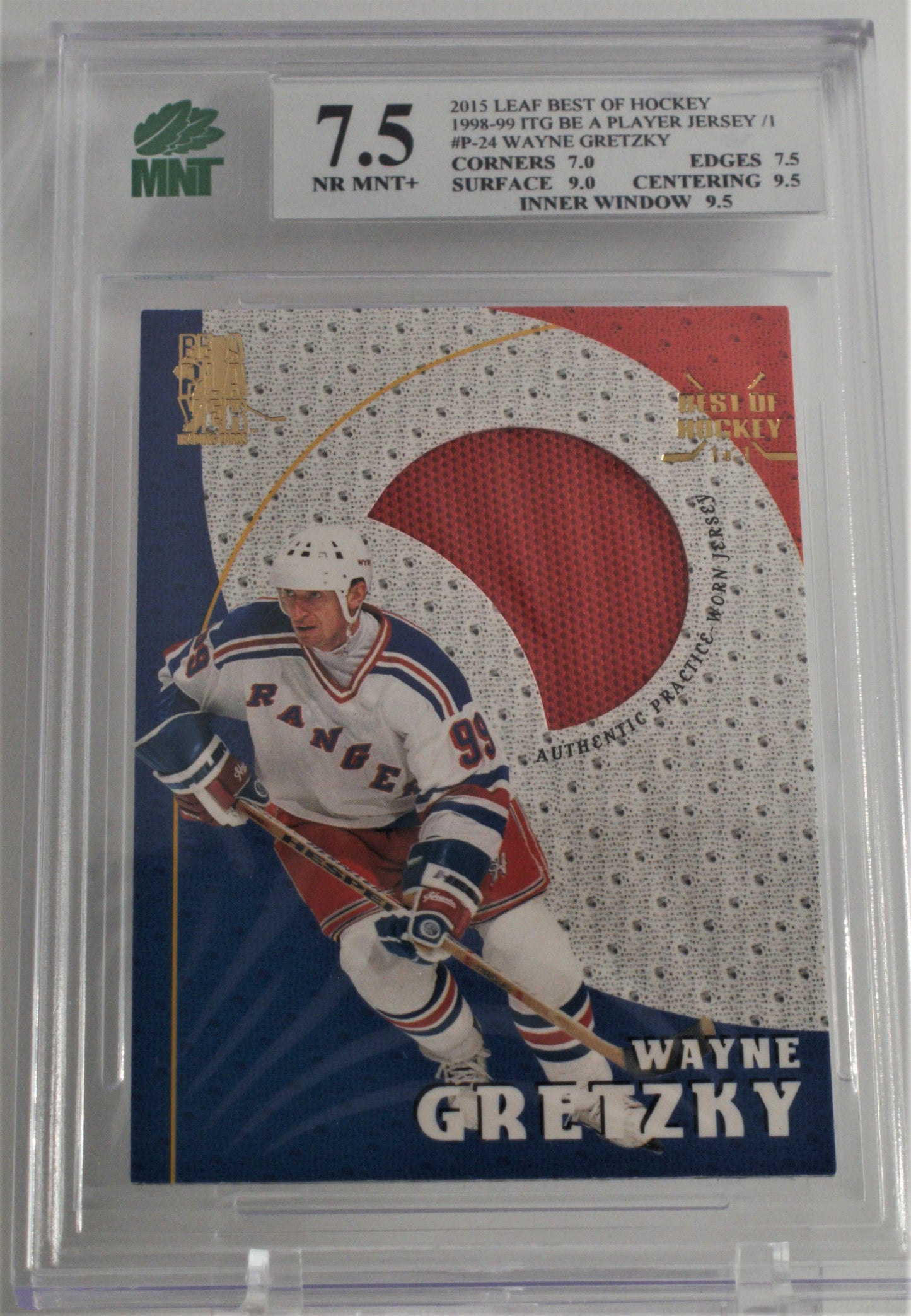 Wayne Gretzky 2015 Leaf Best of Hockey 1998-99 ITG Be a Player Jersey #P-24  1/1 Grade 7.5 Front view