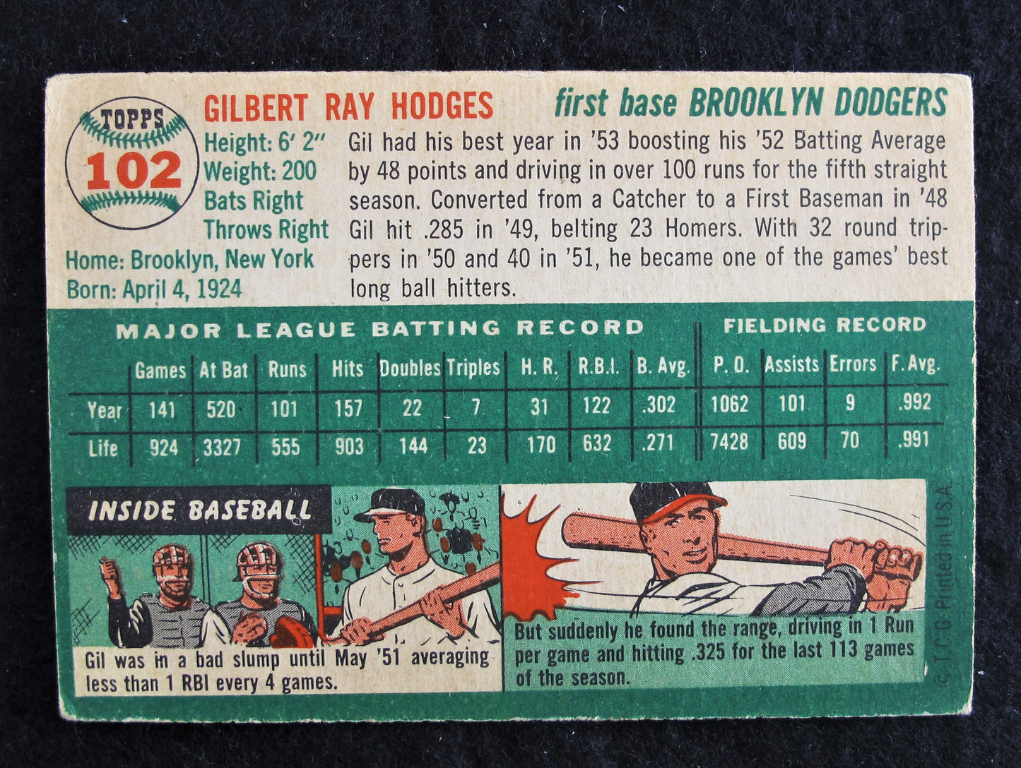 1954 Topps #102 Gil Hodges