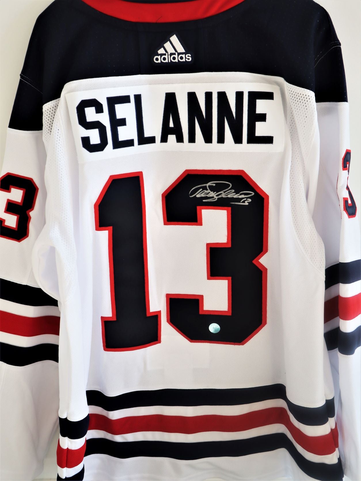 Teemu Selanne Authentic Adidas Jersey  Autographed c/w Fight Strap  and COA