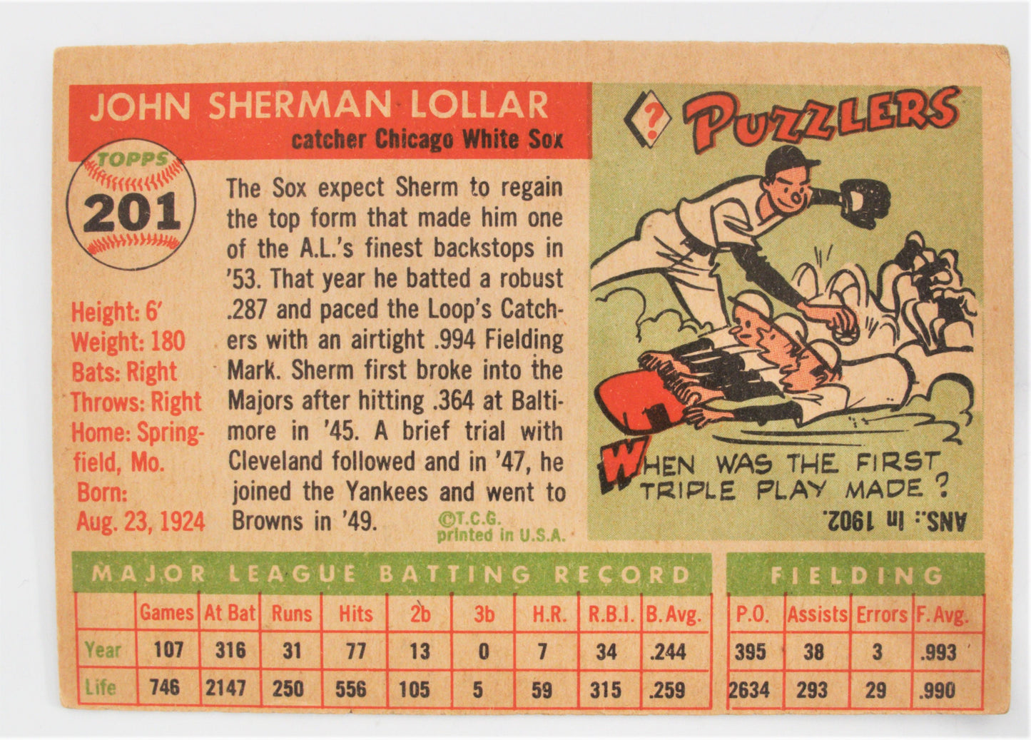 1955 Topps #201 Sherman Lollar