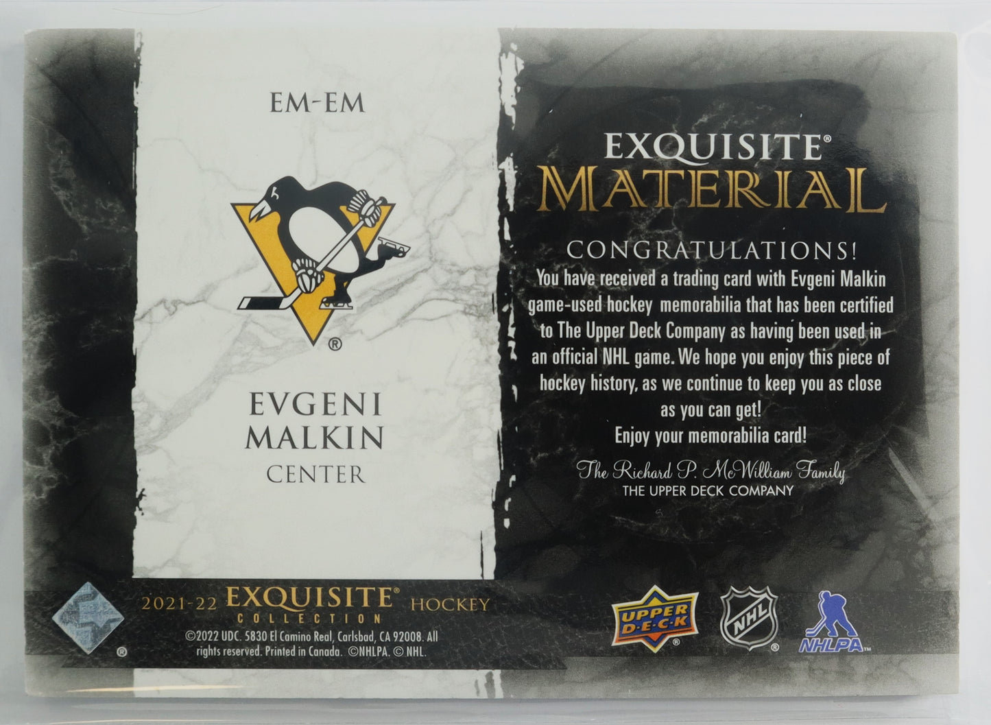 2021-22 Black Diamond Exquisite Material EM-EM Evgeni Malkin 03/49