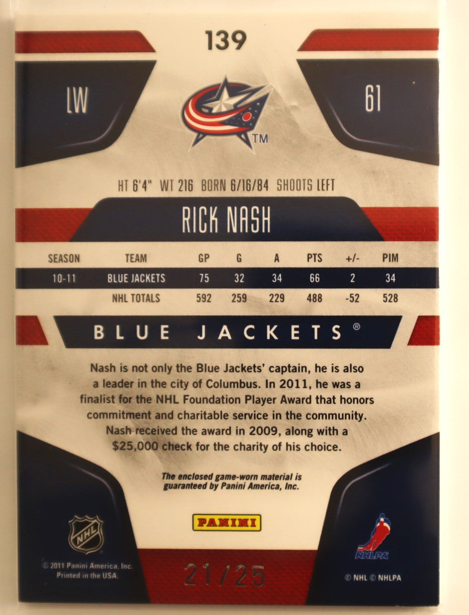 2011-12 Certified Mirror Gold Materials Prime #139 Rick Nash 3-Colour Patch