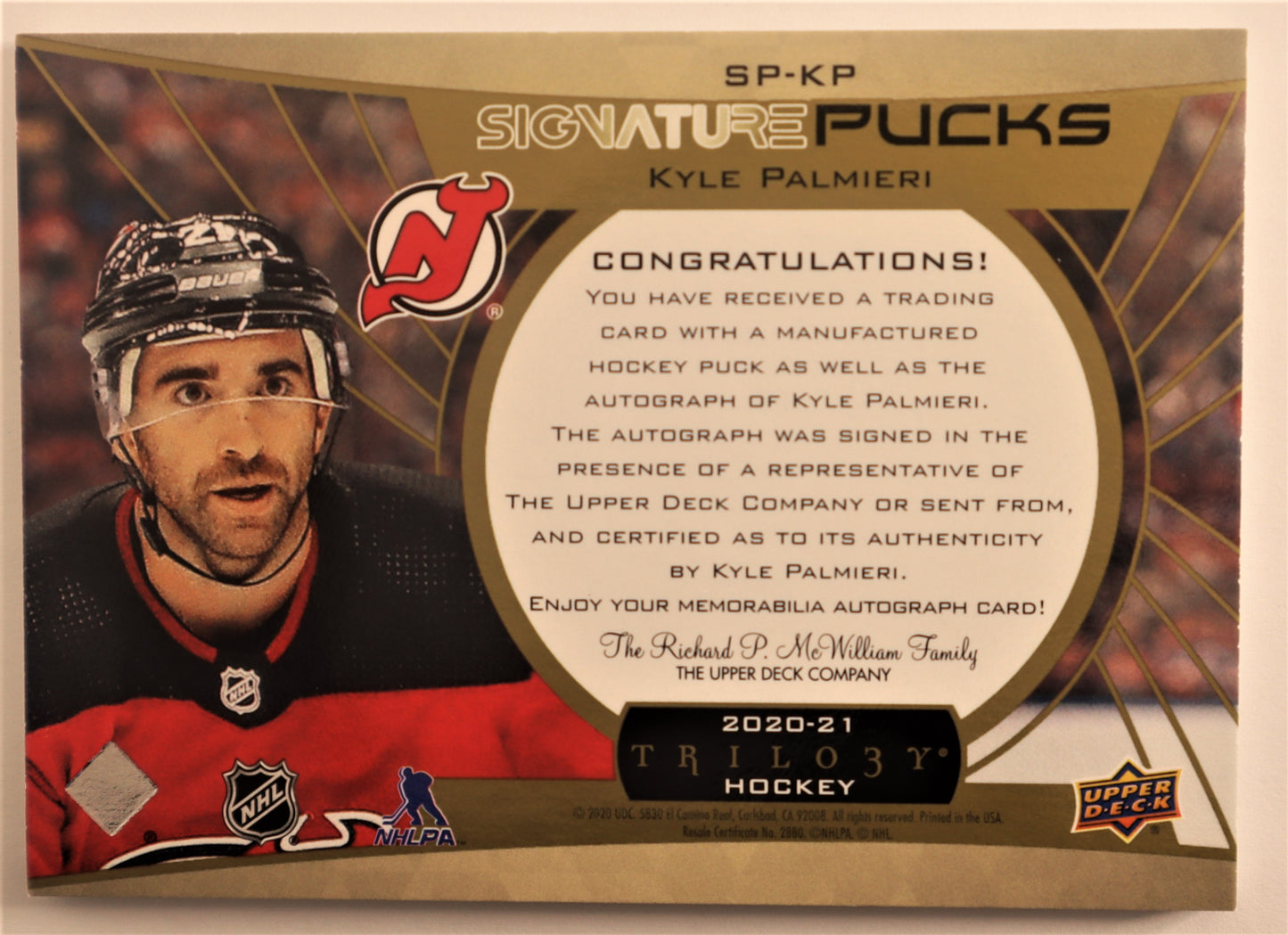 2016-17 Black Diamond Signature Placards #SP-KP Kyle Palmieri