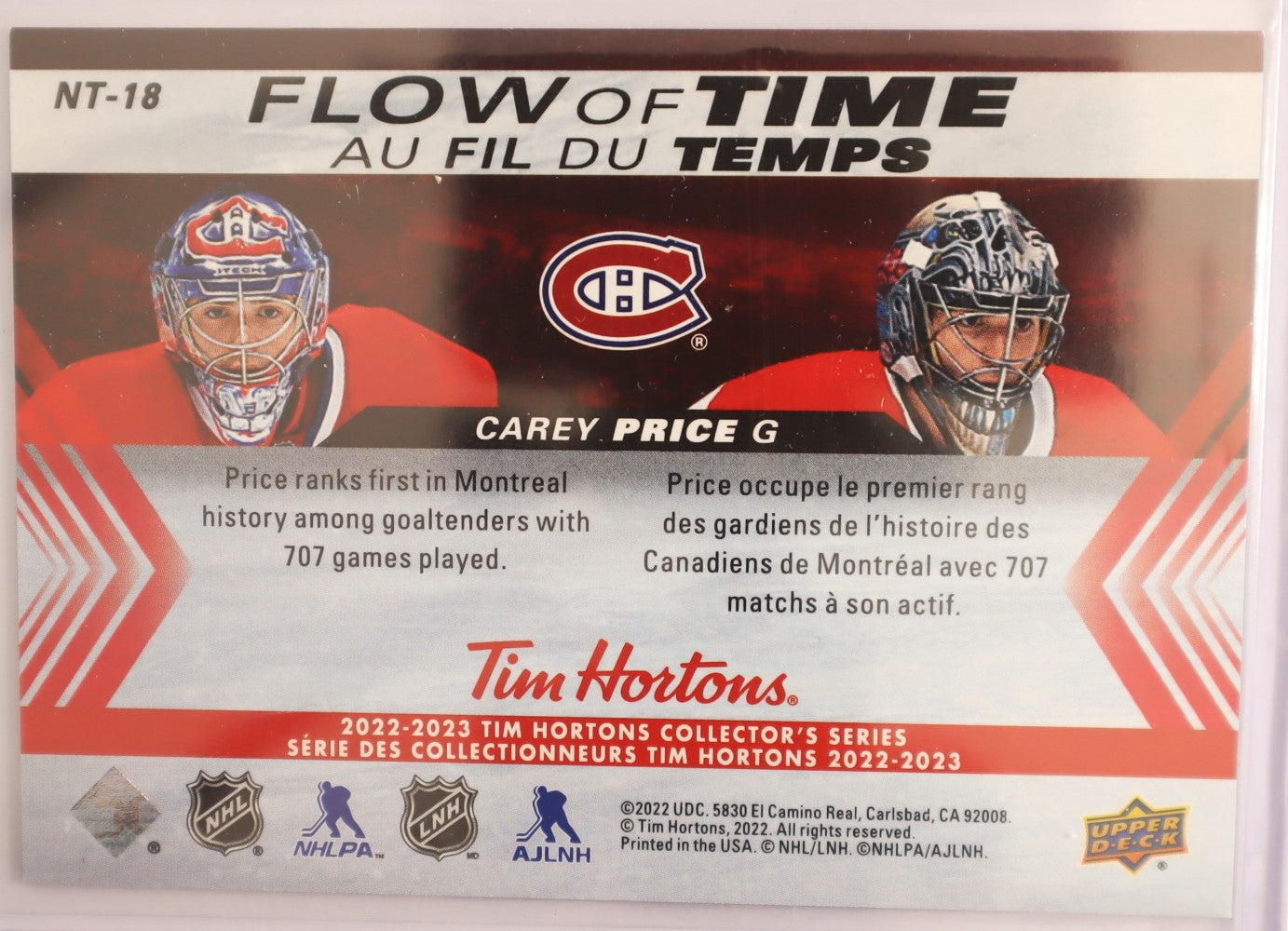 2022-23 Tim Horton's Collector's Series Flow of Time NT-18 Carey Price