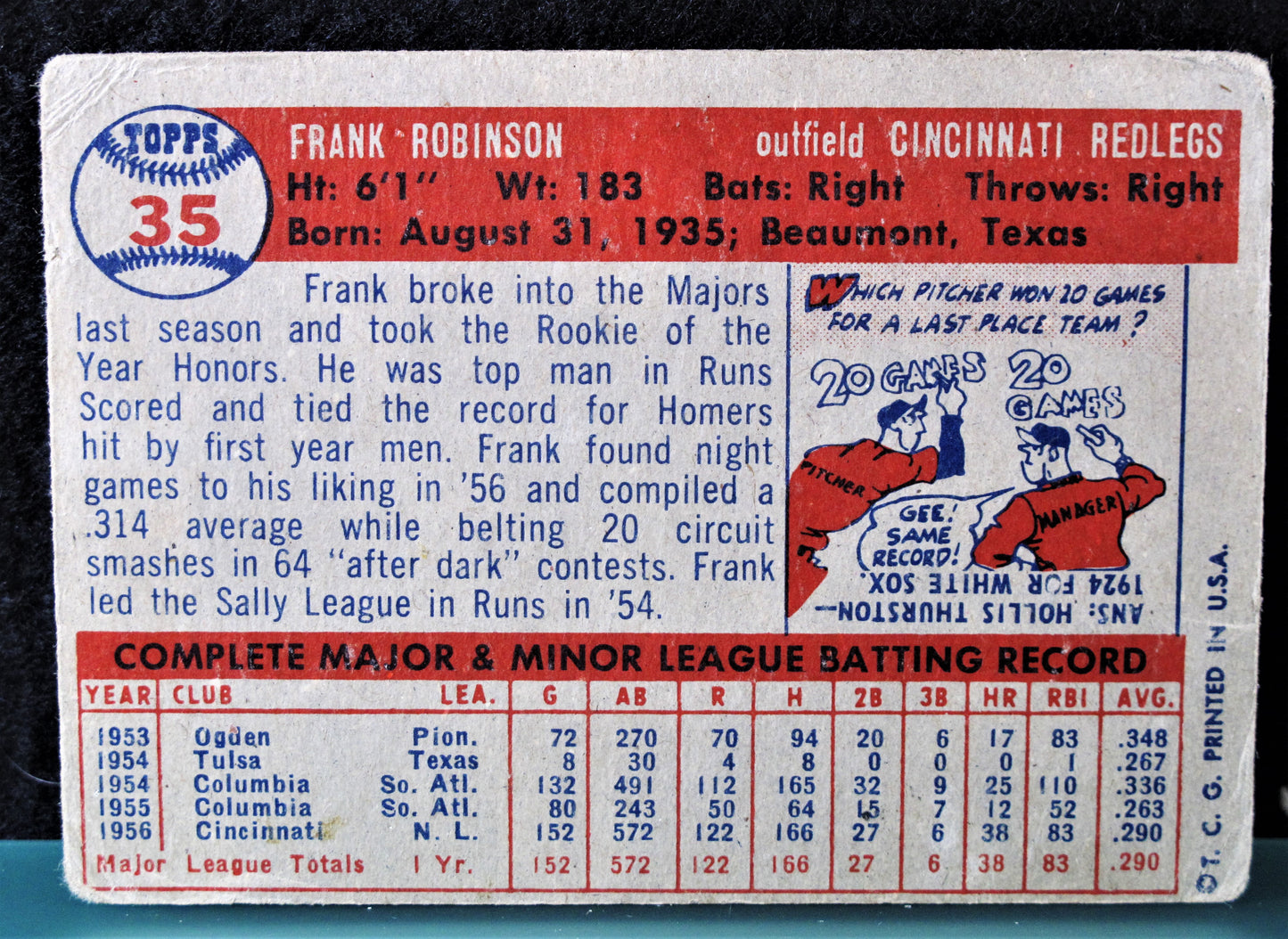 1957 Topps #35 Frank Robinson Rookie Card