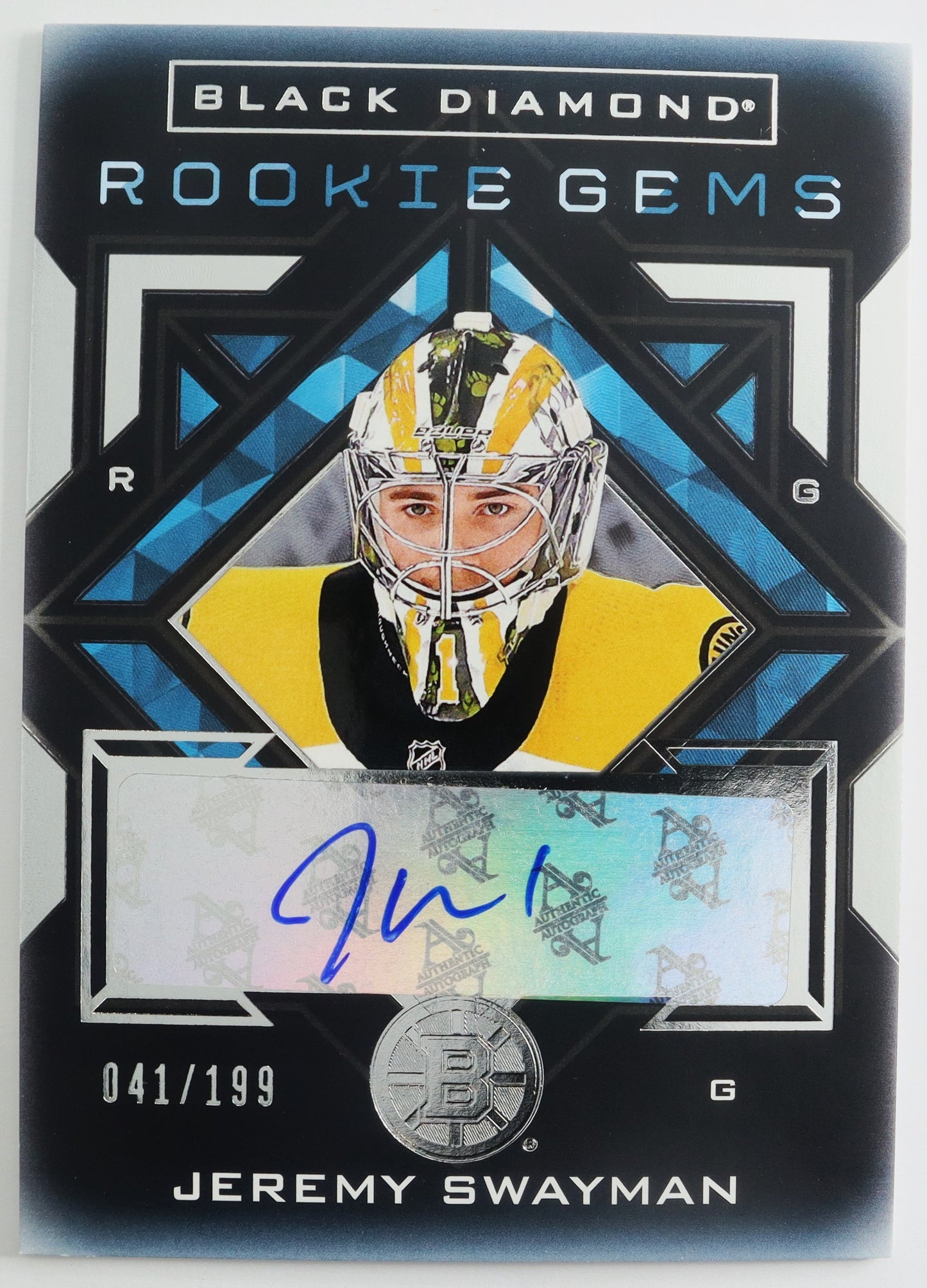 2021-22 Black Diamond Rookie Gems Pure Black Signatures #RG-JS Jeremy Swayman  041/199