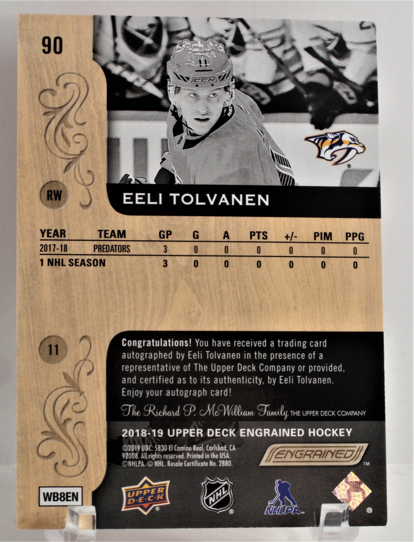 2018-19 Upper Deck Engrained Autographs #90 Eeli Tolvanen B